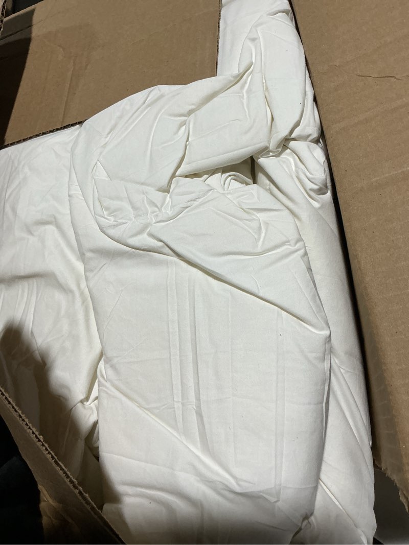 Condition photo showing As Is for DOWNCOOL Feather Comforter King Size, White Fluffy Duvet Insert King with Ultra Soft 100% Cotton Cover, All Season Luxurious Hotel Bed Comforter with Corner Tabs, 106"x90" White King
