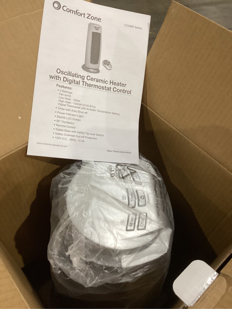 Condition photo showing Good Condition for Comfort Zone Portable 1500W Ceramic Oscillating Digital Tower Space Heater