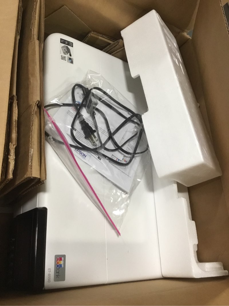 Condition photo showing As Is for epson ecotank photo et-8550 wireless wide-format all-in-one supertank printer with scanner, copier, ethernet and 4.3-inch color touchscreen, large, white
