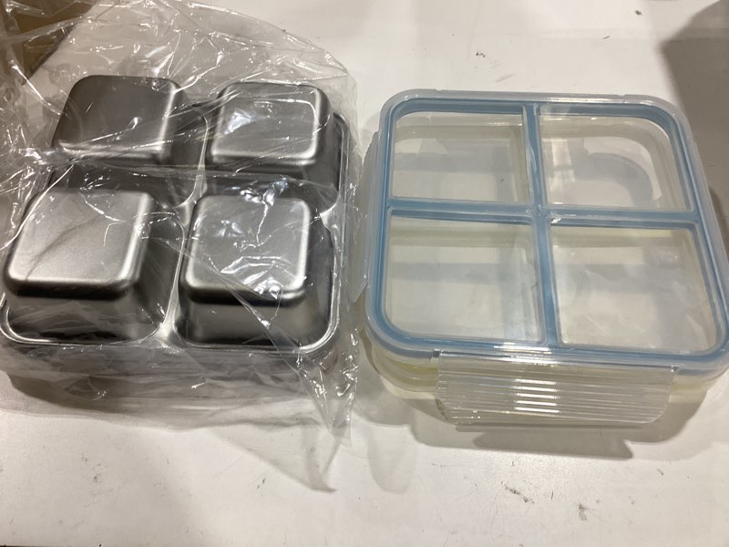 Condition photo showing Good Condition for 3 pack stainless steel snack containers with lids, leakproof 3 compartment bento lunch boxes, reusable metal meal prep food storage containers, dishwasher safe for work, travel, picnic (3pack-a)