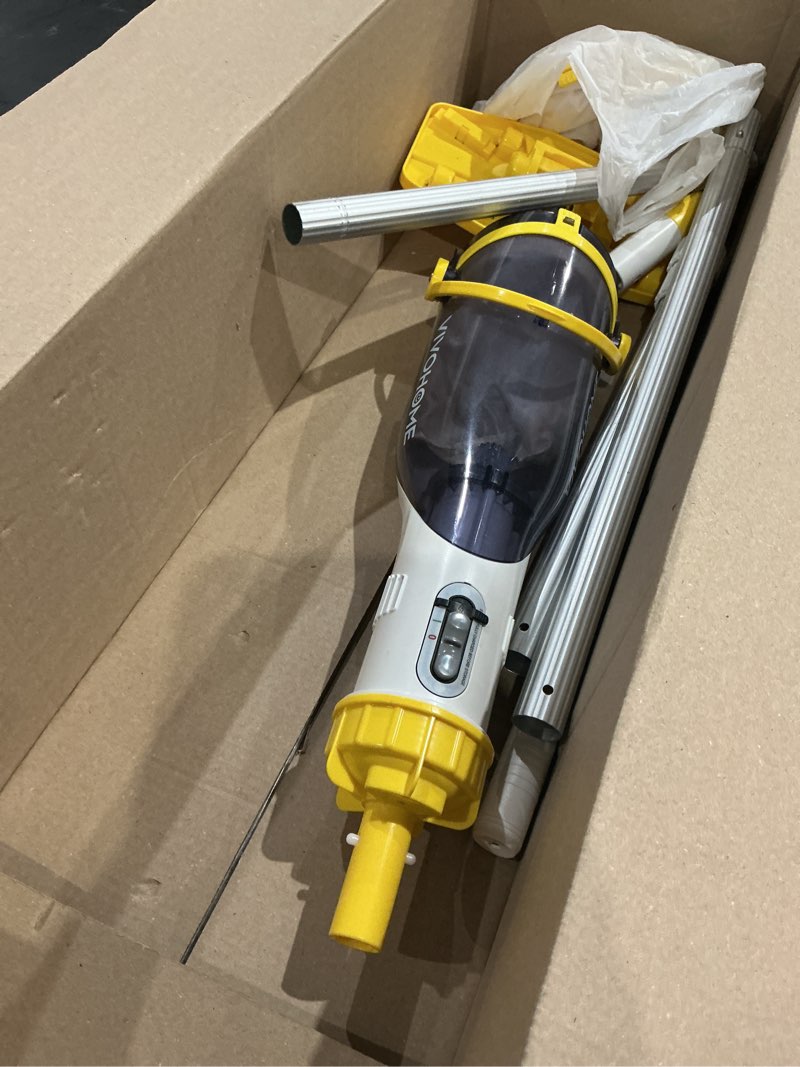Condition photo showing As Is for vivohome cordless pool vacuum with telescopic & extension poles 9.12ft, 18.5 gpm suction, 60-min run time, handheld cleaner rechargeable with battery indicator for pools/spas/hot tubs - yellow