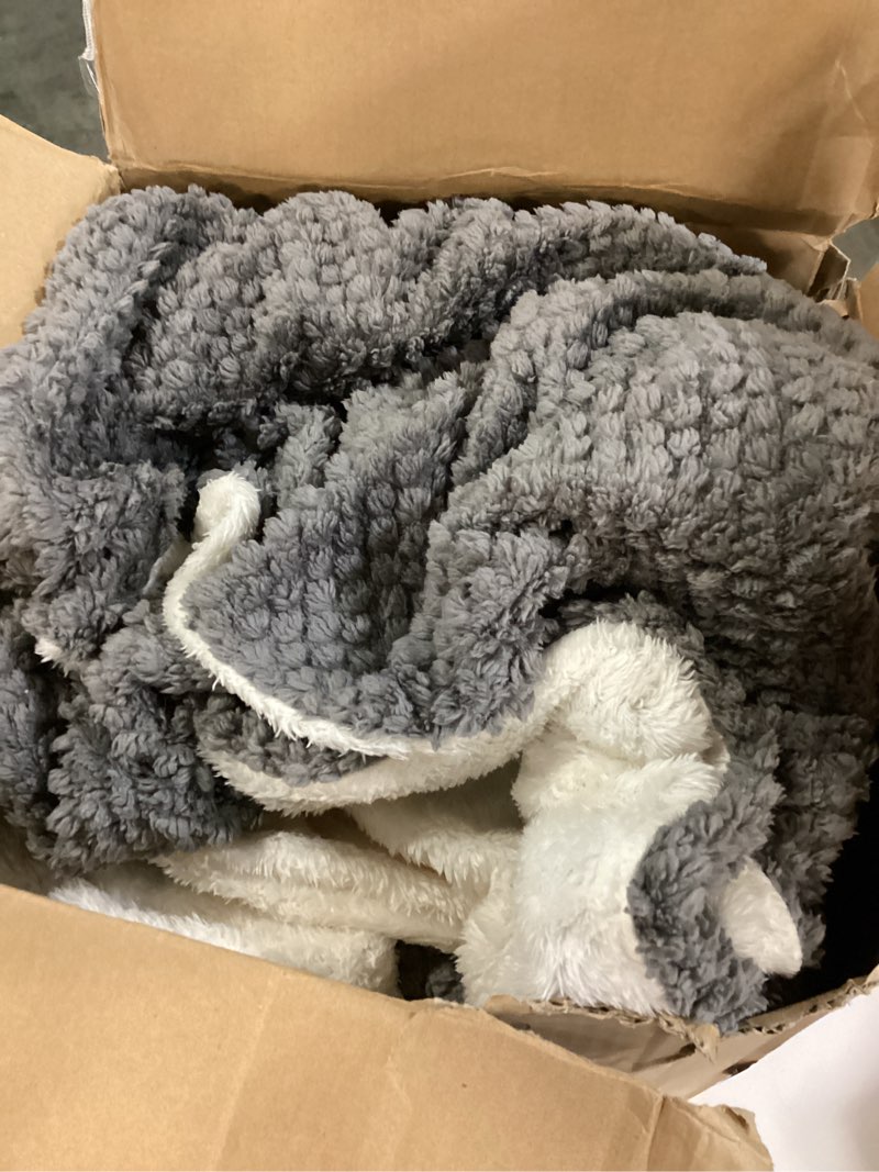 Condition photo showing As Is for Luxury Flannel Fleece Sherpa Blankets King Size for Bed, Jacquard Boho 3-Layer Thick and Warm Blanket for Winter, Soft Cozy Fuzzy Plush Velvet Blanket with 2 Pillow Cases, Grey, 102x88 Inches Grey King (102" x 88")