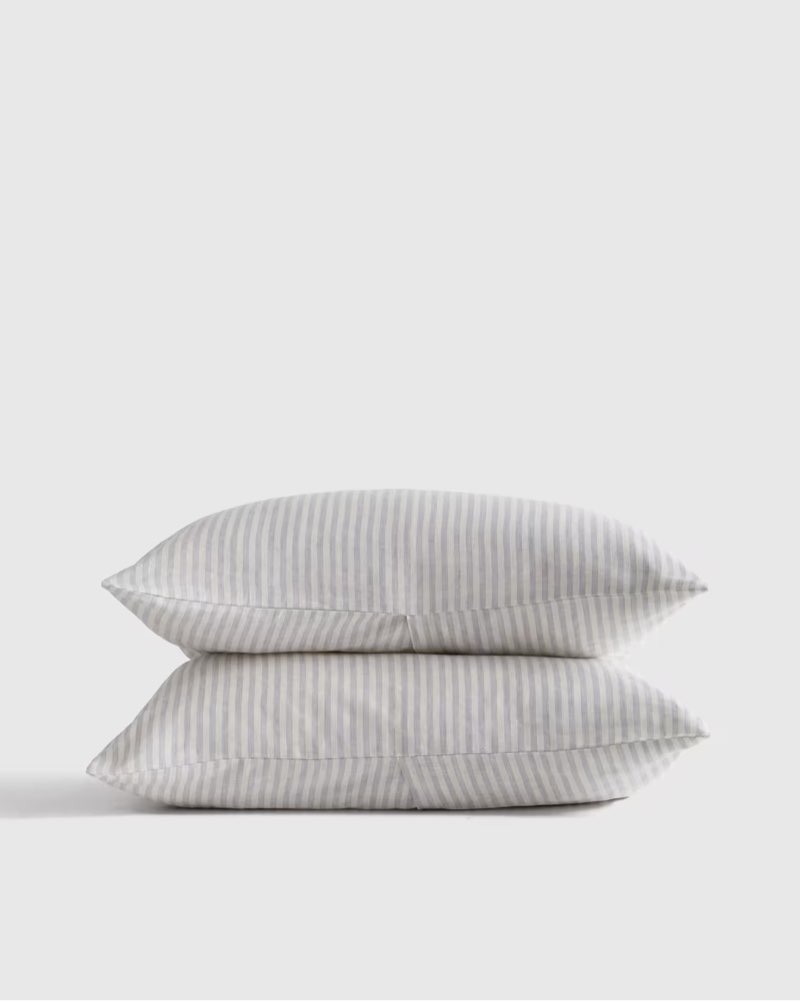 quince european linen stripe sham set mist/white stripe