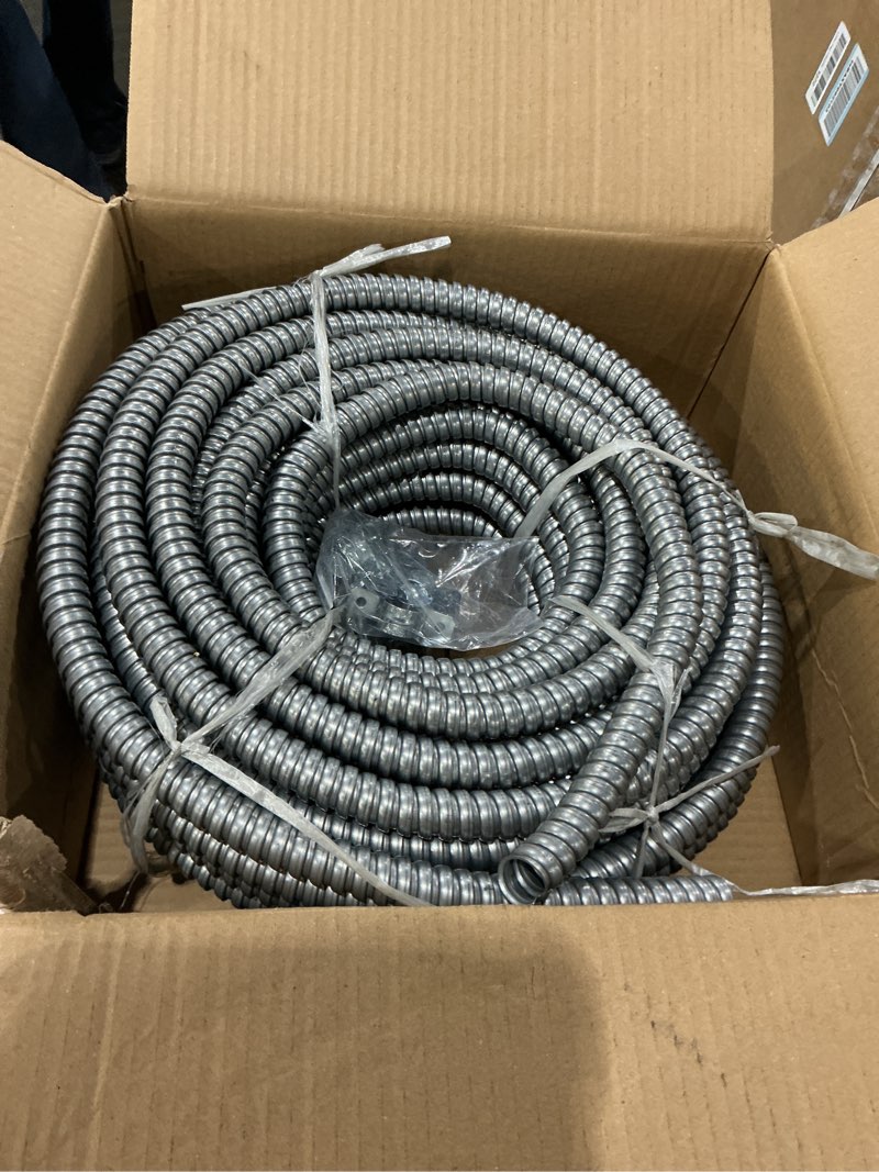 Condition photo showing Good Condition for (1/2" dia * 100 feet) yariwiz flexible steel electrical conduit steel conduit kit with 5 pcs coupling, 3 pcs elbow and 10 pcs strap, s-lcck-0.5-100ft-kit 1/2"-100ft-kit