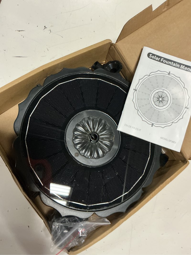 Condition photo showing Good Condition for yzert solar fountain with 2000mah battery & innovative indicator works in cloudy day, 3.5w 2026 glass solar water fountain pump flower shape with 7 nozzles for bird baths, ponds, outdoors (black)