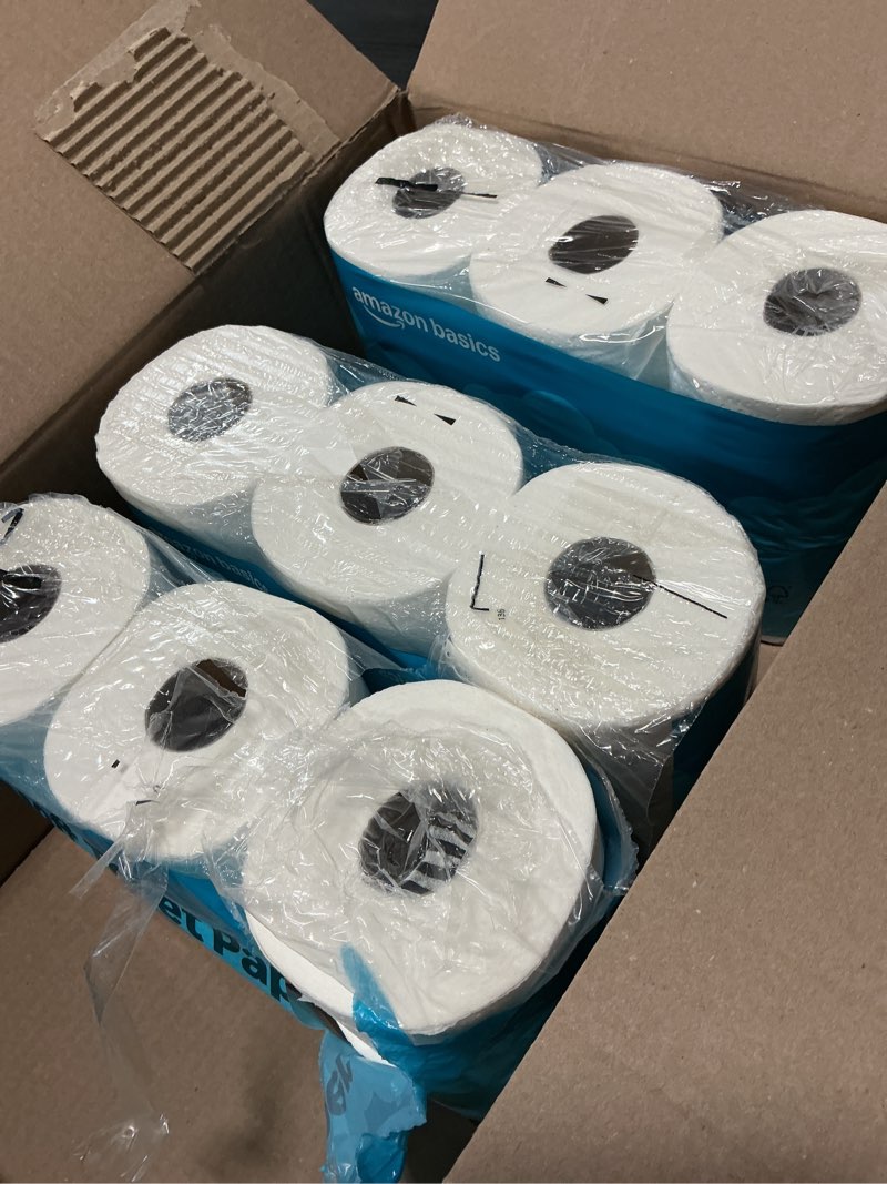 Condition photo showing Good Condition for amazon basics 2-ply toilet paper, 18 rolls (3 packs of 6), equivalent to 77 regular rolls
