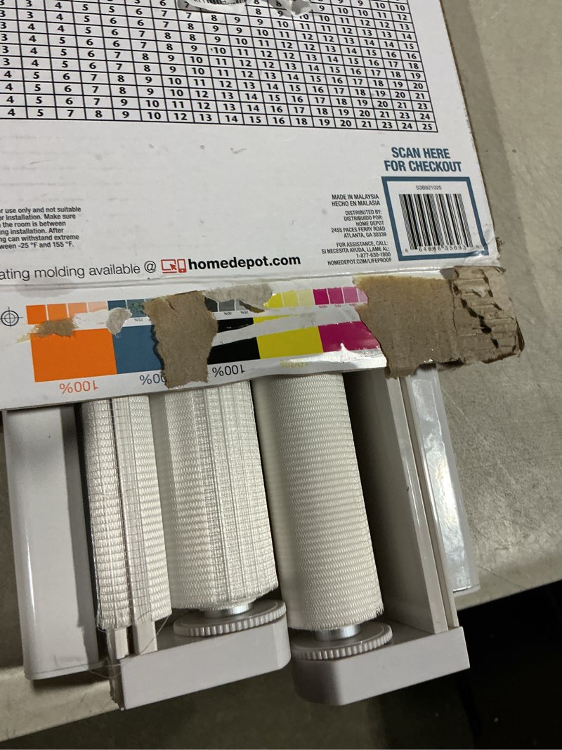 Condition photo showing As Is for (pack of 2) lazblinds  cordless faux wood blinds with royal valance, room darkening horizontal window blinds, inside mount blinds for windows - fit for window