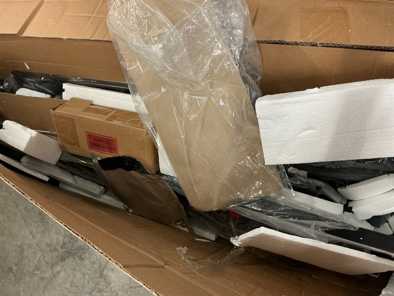 Condition photo showing As Is for (incomplete)black full size bed frame with led light, metal platform bed with with charging station