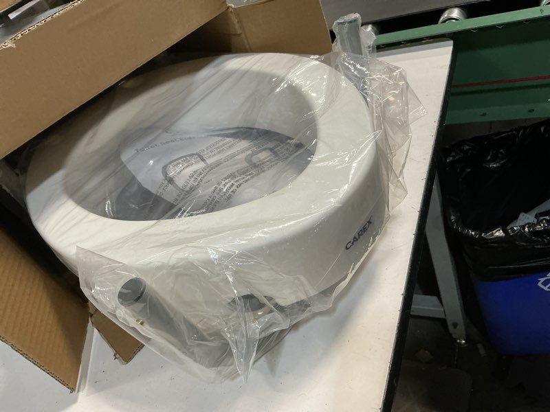 Condition photo showing New/Like New for carex 3.5 inch raised toilet seat with arms, elongated toilet seat riser, up to 250 lbs capacity, elevating & raising seat for elderly & handicap, universal, slip-resistant with padded handles, white