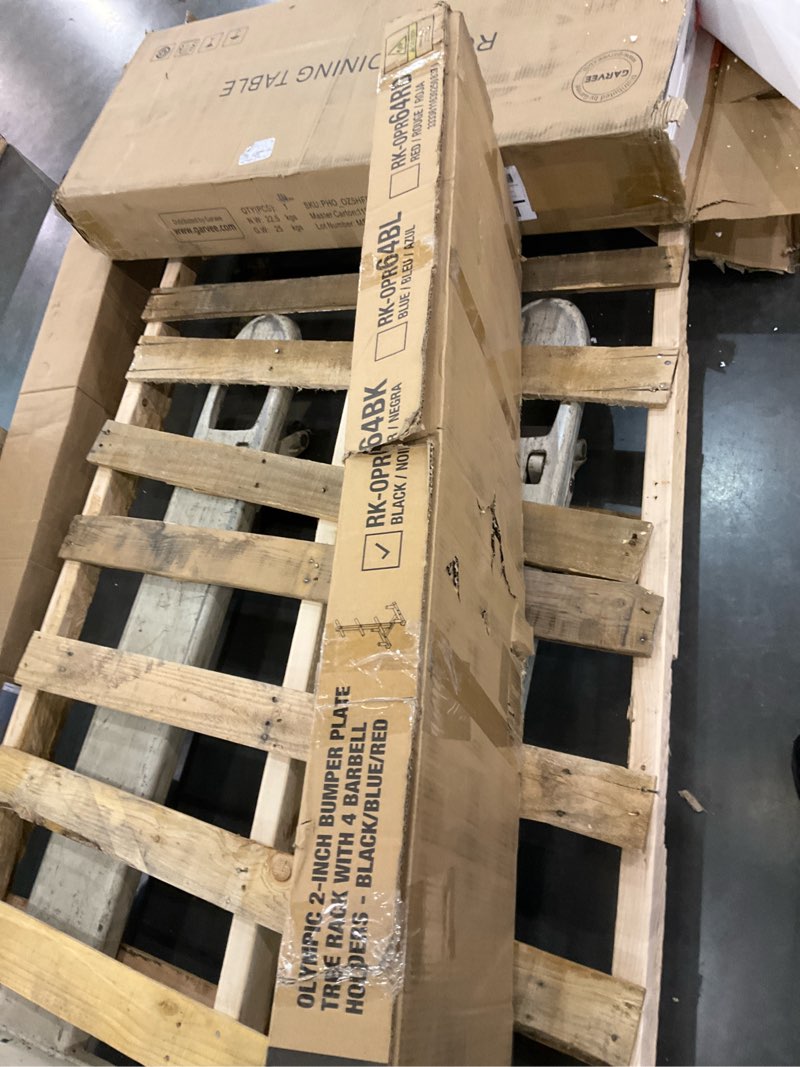 OLYMPIC 2-INCH BUMPER PLATE TREE RACK WITH 4 BARBELL HOLDERS - BLACK/BLUE/RED