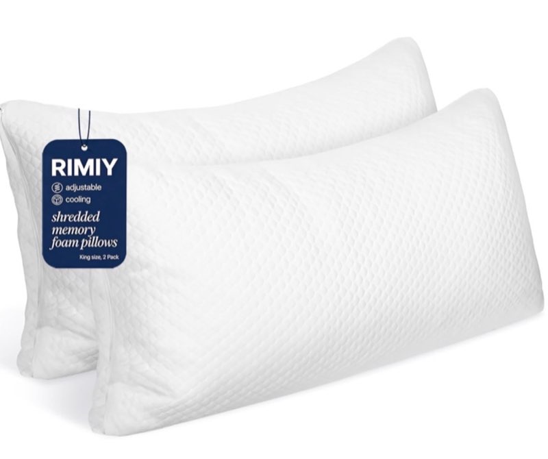 RIMIY Cooling Adjustable Memory Foam Pillows King Size Set of 2, Bamboo Firm Pillow w/Washable Zippe
