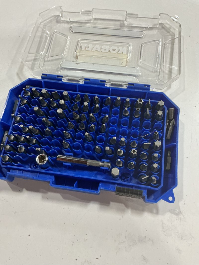 Condition photo showing As Is for Kobalt - 101464 - 100-Piece 1-in Steel Hex Shank Screwdriver Bit Set (missing pieces)