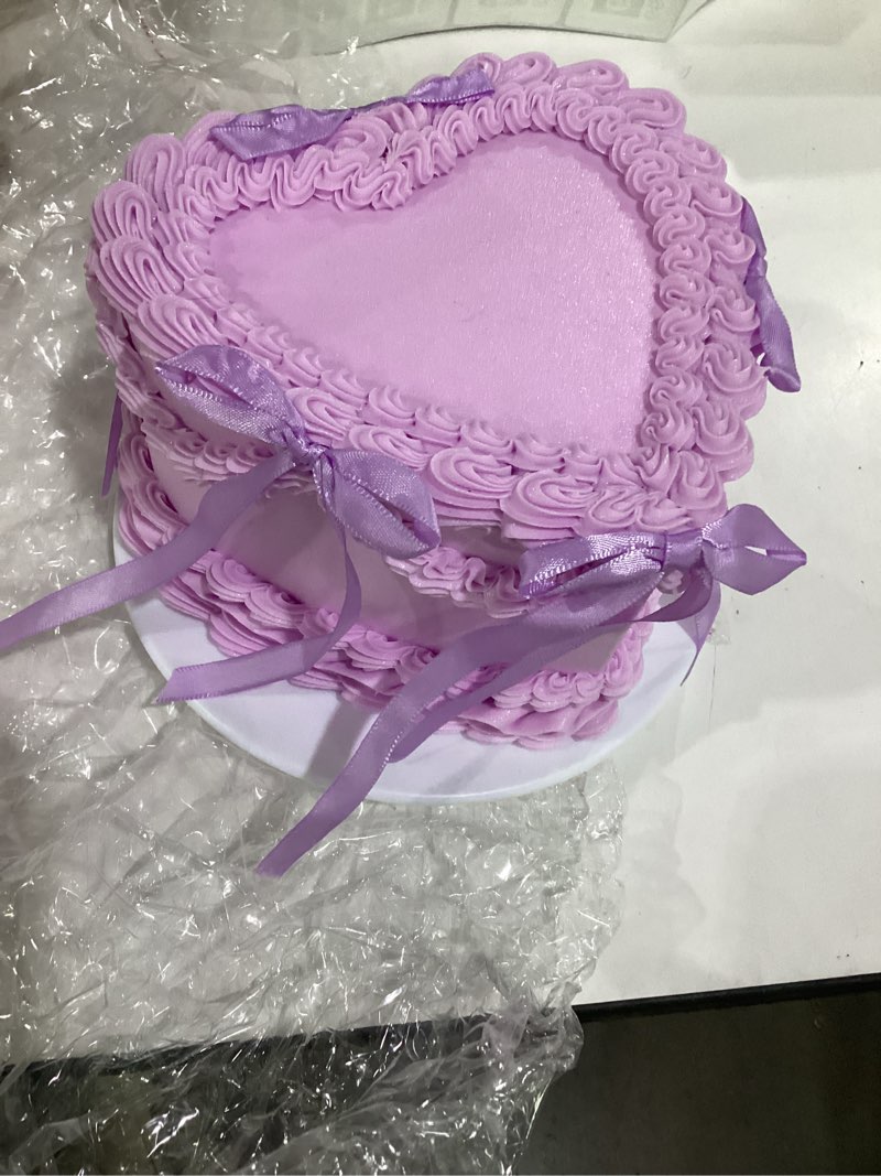 Condition photo showing Good Condition for remerry 6 inch purple bow fake cake coquettish birthday fake cake decor wedding dessert props reusable artificial heart dessert for props women birthday gift anniversary party decor