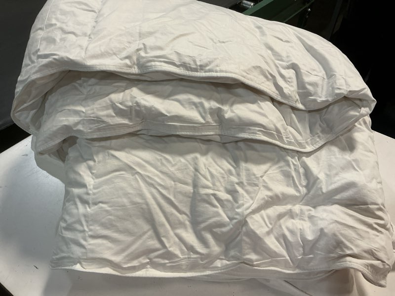 Condition photo showing As Is for quince premium down comforter, twin, down all season/white set 1
