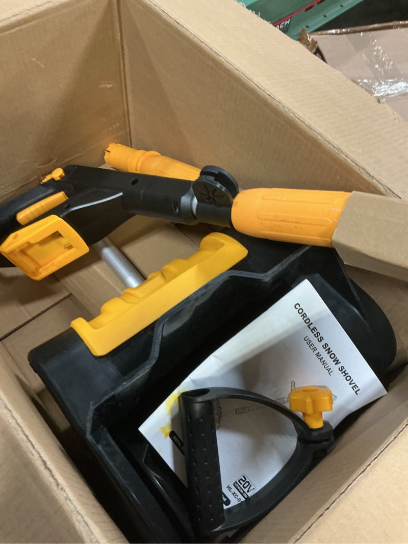 Condition photo showing As Is for Cordless Snow Shovel Compatible with DeWalt 20V MAX Battery (Tool Only), 11" Lightweight Electric Snow Blower with 20FT Max Throw & Adjustable Handle, Snow Thrower for Driveway, Deck, Patio & Steps Black+Yellow