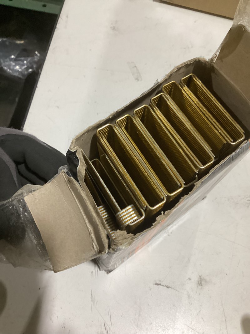 Condition photo showing As Is for freeman 16-gauge medium crown construction staples | 2" | glue collated | galvanized steel | 1000 count | indoor and outdoor | sheathing, roof decking, subfloors and heavy-duty stapling | cs16-2 16 gauge 2" - 1,000 count