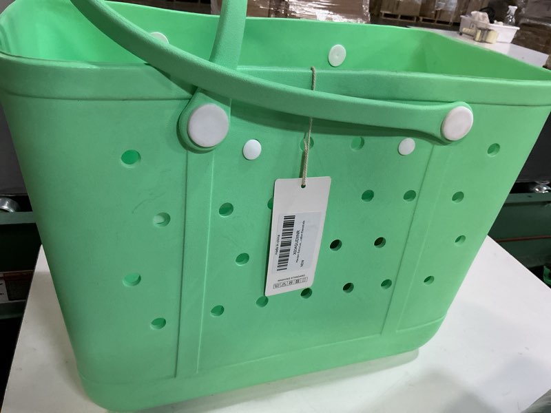 Condition photo showing New/Like New for rubber beach bag, washable moisture resistant durable open hole tote bag beach vacation essentials mint green x-large