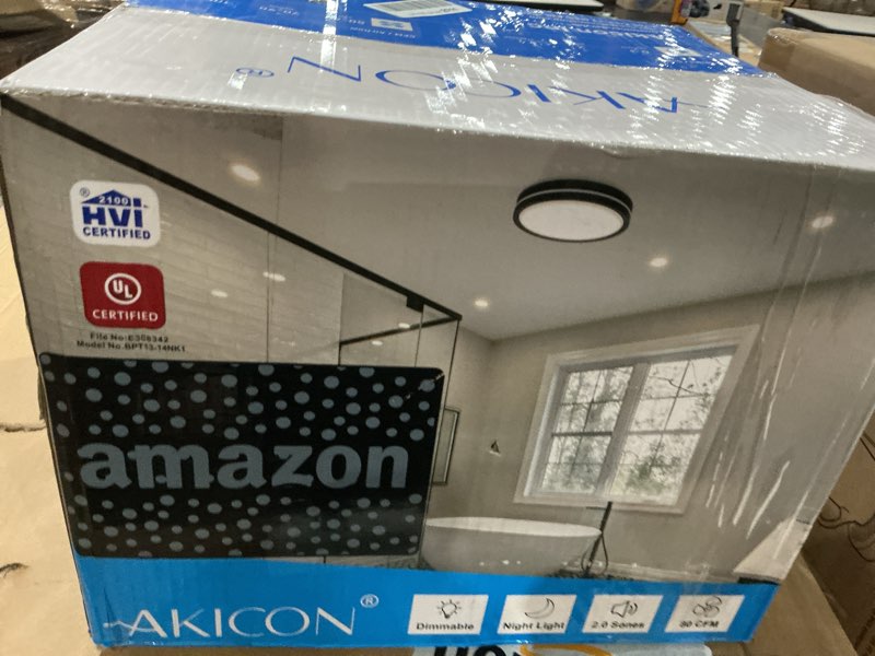Condition photo showing New/Like New for akicon bathroom exhaust fan with light, 110cfm, 2.0 sones for ceiling, 1000lm dimmable led light and 150lm nightlight dual color bathroom vent fan for home, round, black