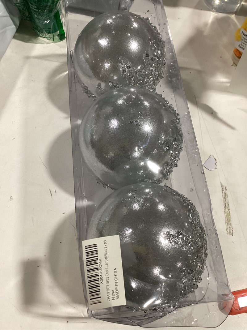 Condition photo showing Good Condition for 3Pcs Christmas Balls Ornaments -Shatterproof Christmas Ball for Xmas Tree Decorations Hanging,Wedding Party Holiday Decorations Colorful Purple Glitter Ball 4.75in x 3 Pack Silver 5"/125mm