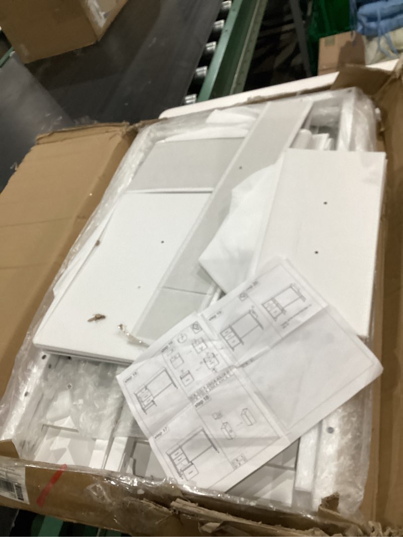 Condition photo showing As Is for lufeiya white desk with file drawers cabinet, 47 inch reversible computer desk with fabric filing cabinet for bedroom small space home office, modern writing table pc desks, white
