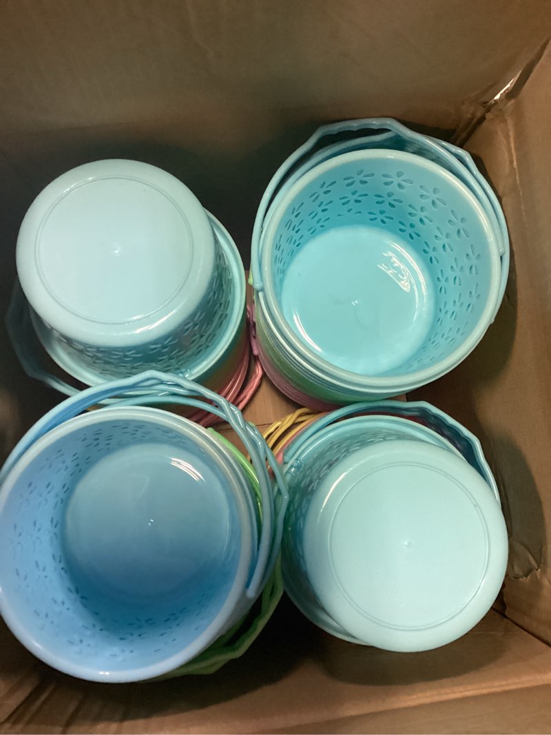 Condition photo showing Good Condition for havawish easter baskets bulk with handle small colorful plastic eggs baskets easter bucket for egg hunt spring party favors(100 pcs,round) 100 round