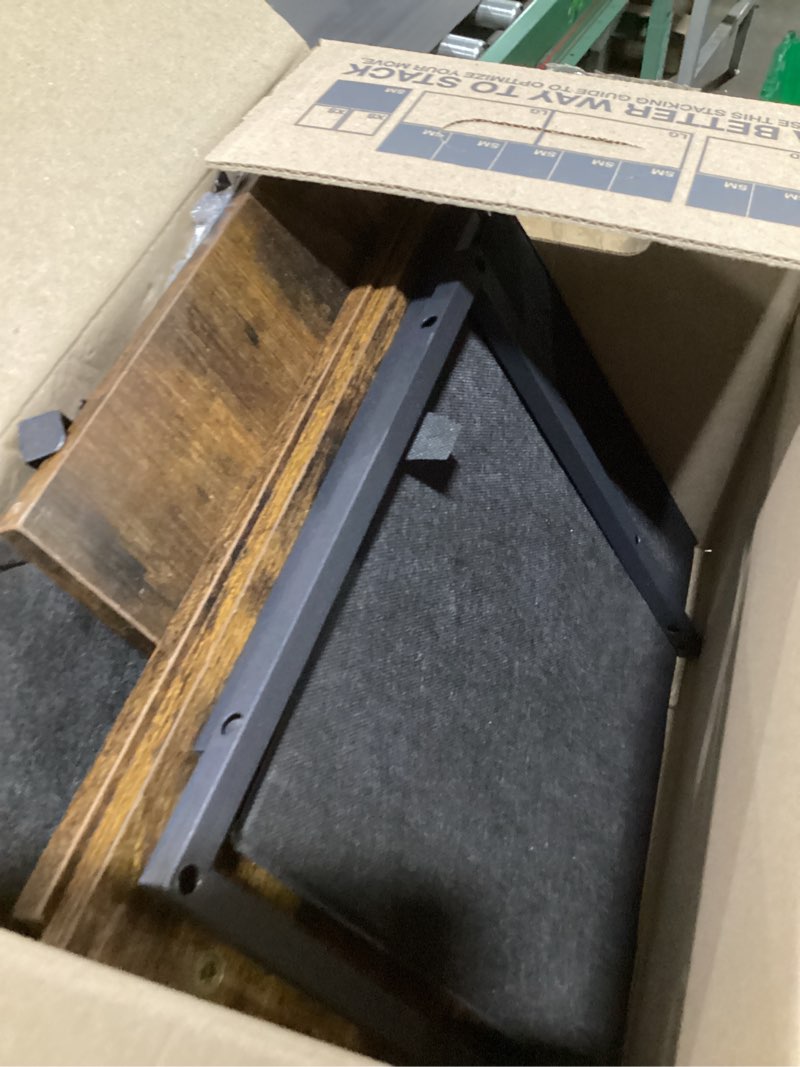 Condition photo showing Good Condition for superjare nightstand with charging station, bed side table with adjustable fabric drawer, night stand for bedroom, 3-tier storage end table, for living room, rustic brown and black m (11.8"d x 15.7"w x 23.4"h) rustic brown and black