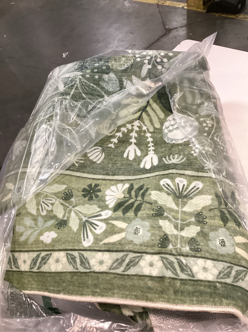 Condition photo showing As Is for Anidaroel Sage Green Botanical Washable Rugs 5x7, Non-Slip Large Area Rug for Living Room, Soft Modern Rugs for Bedroom Aesthetic, Stain Resistant Dining Room Mat Carpet for Dorm Playroom Sage Green 5'x7‘