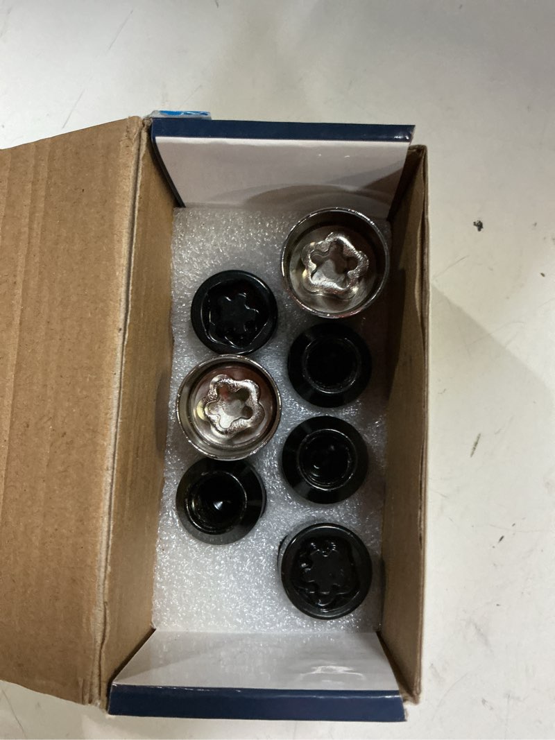 Condition photo showing Good Condition for wheel locks lug nuts 5 locks and 2 key black 1/2-20" set height 1.27" cone seat replacement for cherokee, century, explorer, mariner, cherokee, nitro, blazer, anti-theft tire locking lug black 1/2-b