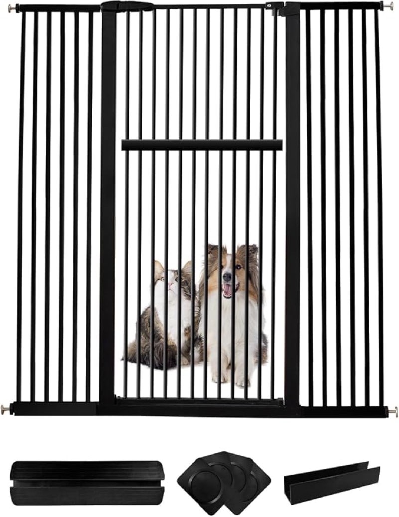 Lumizone Extra Tall Pet Gate 55.12" High Pressure Mounted 55.12"-59.24" Extra Wide (9 Sizes) 1.37" Gap for Cat Dog Stairs Doorway Hallway No Drilling Auto-Close (55.12"-59.24", Black)