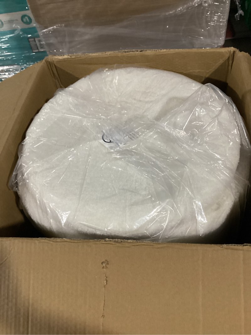 Condition photo showing Good Condition for Round Ottoman with Storage Set of 2, Soft Teddy Velvet Upholstered Foot Stool Vanity Chairs, Support 330lbs Padded Seat Multifunctional Ottomans Footrest, Foot Rest for Living Room, White White 17.3"D x 17.3"W x 18.9"H