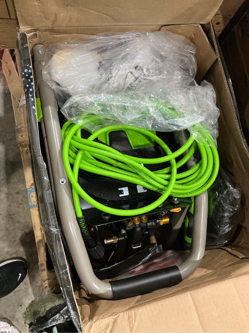 Condition photo showing As Is for greenworks pro brushless 3000 psi (csa certified) 2.0 gpm max / 1.1 gpm electric pressure washer (foldable handles, rugged steel frame, 25 ft hose, 35 ft gfci power cord) 3000 psi (new)