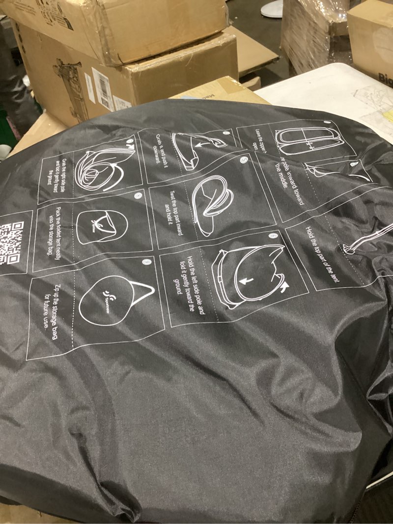 Condition photo showing As Is for sportneer sports tent: 1 person instant shelter with ultra visibility for cold day - lightweight portable pop up tent for sports event, protection from cold wind and rain, 37" lx 37" w x 63.5" h black l: 37" x 37" x 63.5"