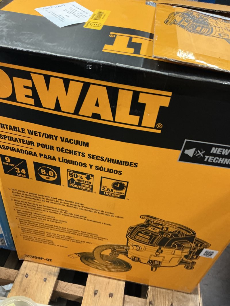 Condition photo showing As Is for dewalt stealthsonic quiet 9-gallon 5-hp corded wet/dry shop vacuum with accessories included