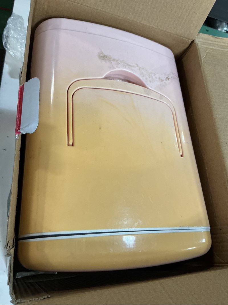 Condition photo showing As Is for frigidaire efmis171 retro mini portable personal fridge - ideal for home, office or dorm - includes carrying handle, ac/dc wall/car charger (green)