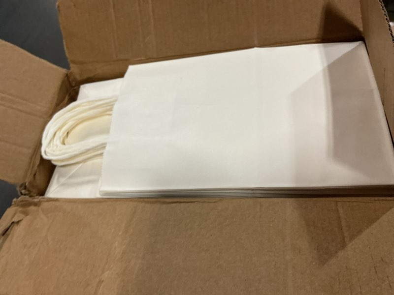 Condition photo showing Good Condition for GSSUSA 200 Pack 5.25x3.75x8 Inch Small Paper Gift Bags with Handles Bulk, White Kraft Bag for Small Business, Sturdy Grocery Retail Shopping Birthday Wedding Party Favor Craft Bag White 1 Count (Pack of 200)