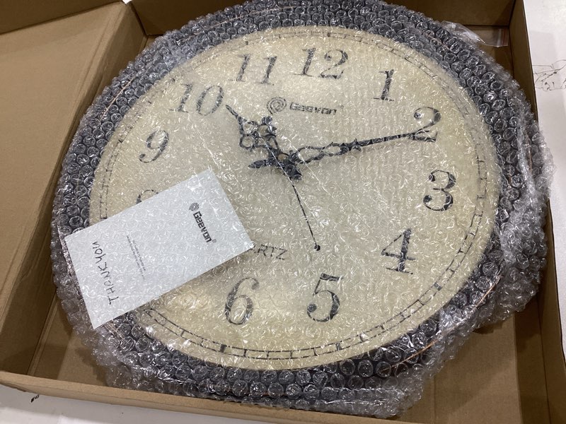 Condition photo showing New/Like New for geevon vintage brown wall clock, silent 16" non ticking wall clock battery operated retro rustic style round clock decorative for kitchen,classroom,bedroom,living room decor 16 in