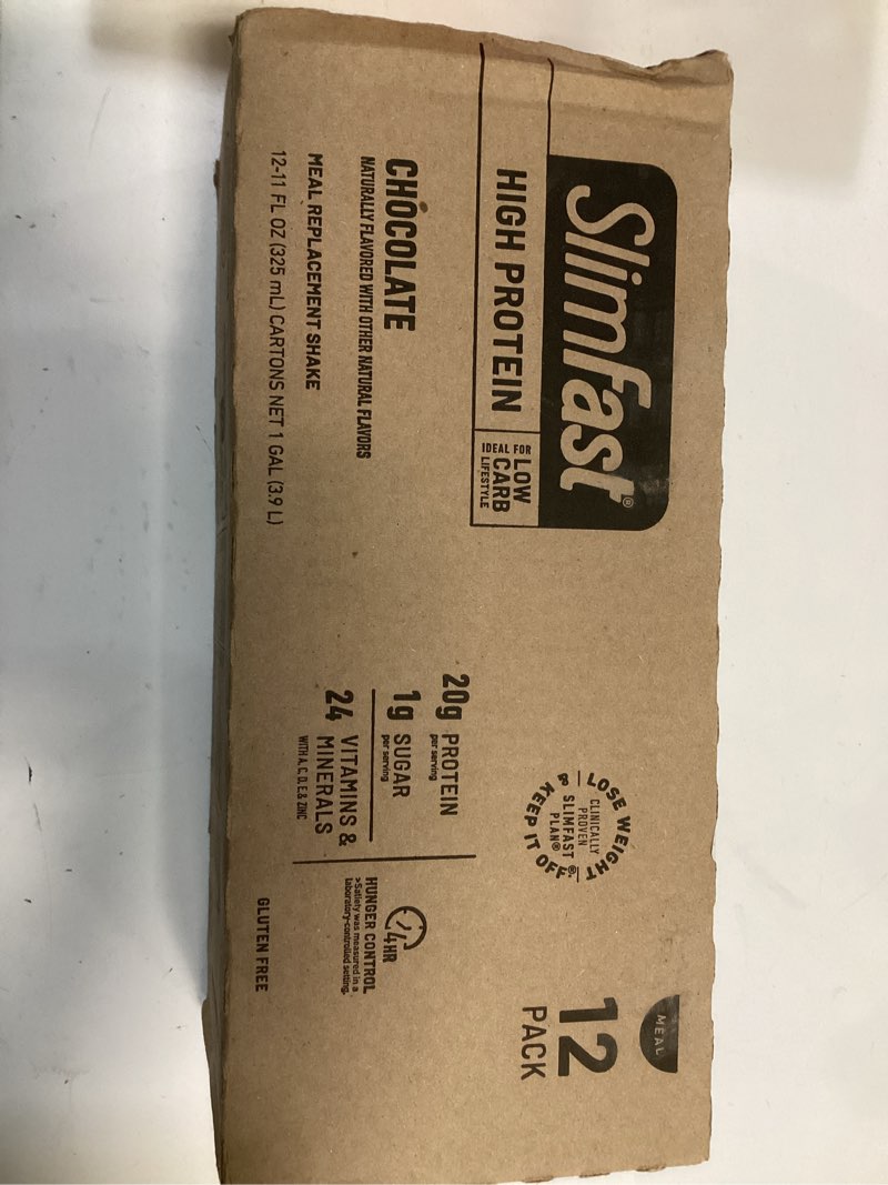 Condition photo showing New/Like New for BB 08/16/2025)/SlimFast Protein Shake  Chocolate- 20g Protein  Meal Replacement Shake Ready to Drink  High Protein with Low Carb and Low Sugar  24 Vitamins and Minerals  12 Count (Pack of 1)