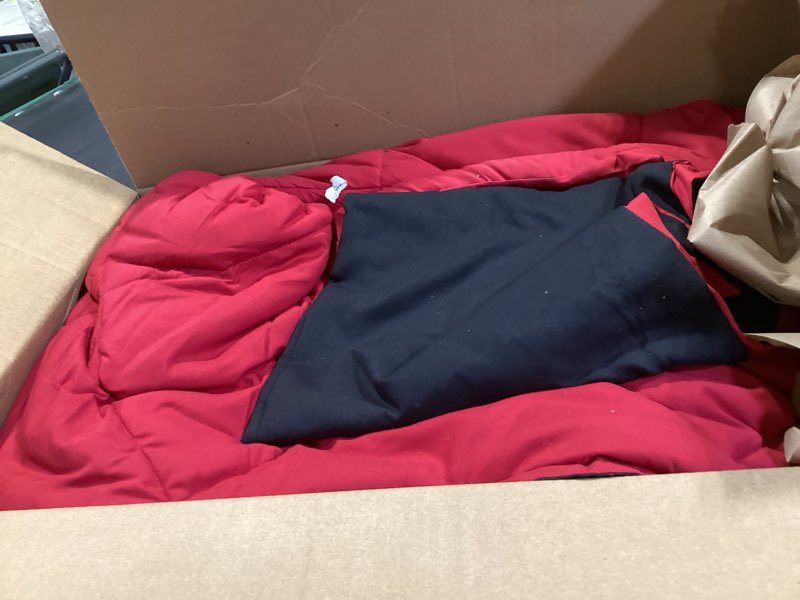 Condition photo showing Good Condition for downluxe king size comforter set - red and black king comforter, soft bedding sets for all seasons - 3 pieces - 1 comforter (104"x92") and 2 pillow shams(20"x36") black/red king