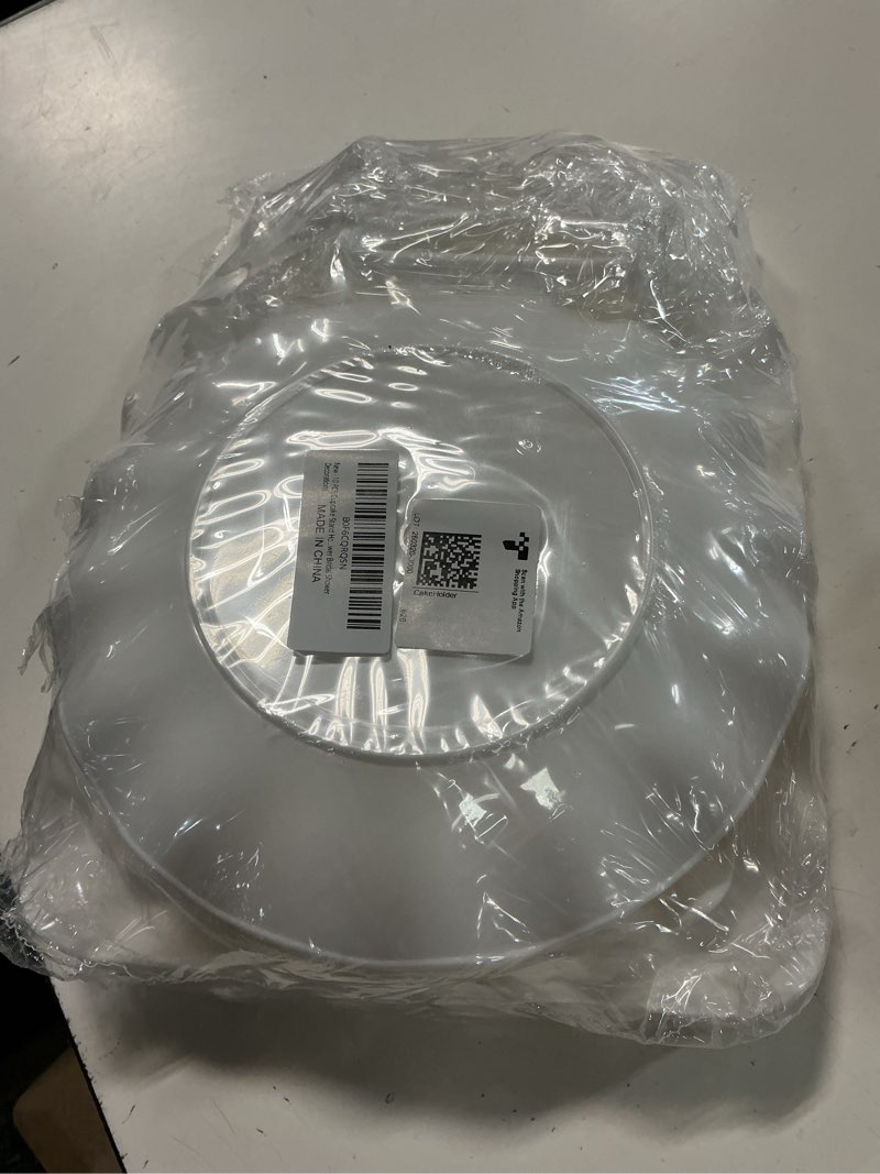 Condition photo showing New/Like New for 10 pack cake stand set with 3 x two-tier and 3 x three-tier cupcake stands, plastic dessert table stand set 3 tired cookie tray and 4 pcs dessert trays off white