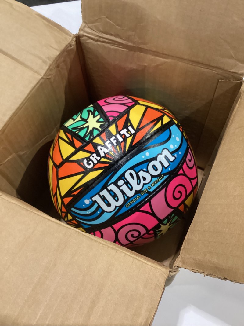 Condition photo showing New/Like New for wilson outdoor recreational volleyball - official size graffiti blue/yellow/orange/pink