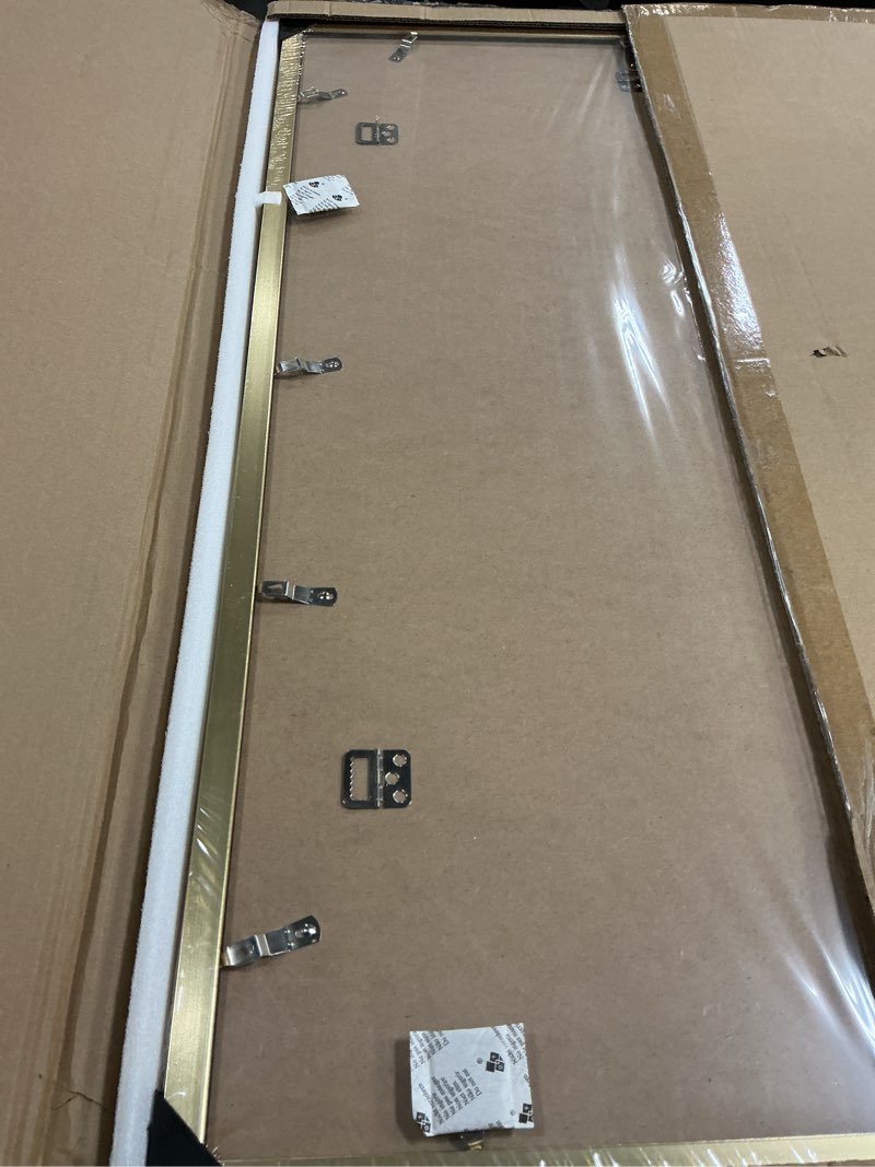 Condition photo showing New/Like New for gulethun 24x36 picture frame, gold poster frame, home decor natural gallery frames, horizontal or vertical format, sturdy, plexiglass, large wall decor, for photos, artworks, posters gold 24x36in