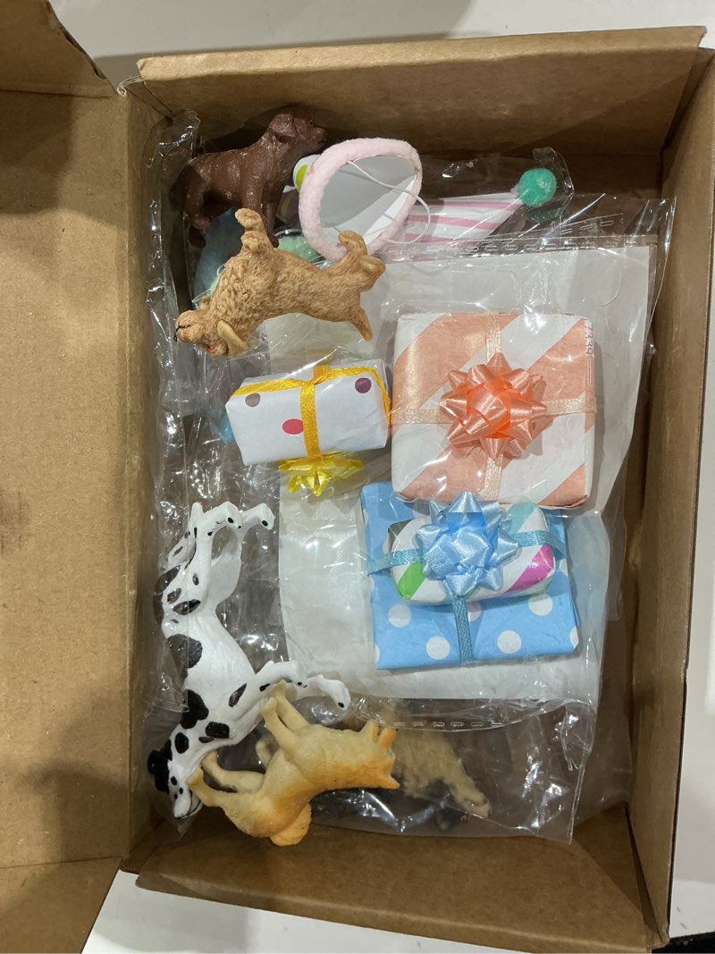 Condition photo showing Good Condition for weysat 37 pcs dog birthday party decorations, puppy cake cupcake toppers with mini hats miniature flags gift boxes balls figure models for dog puppy themed party supplies for adults