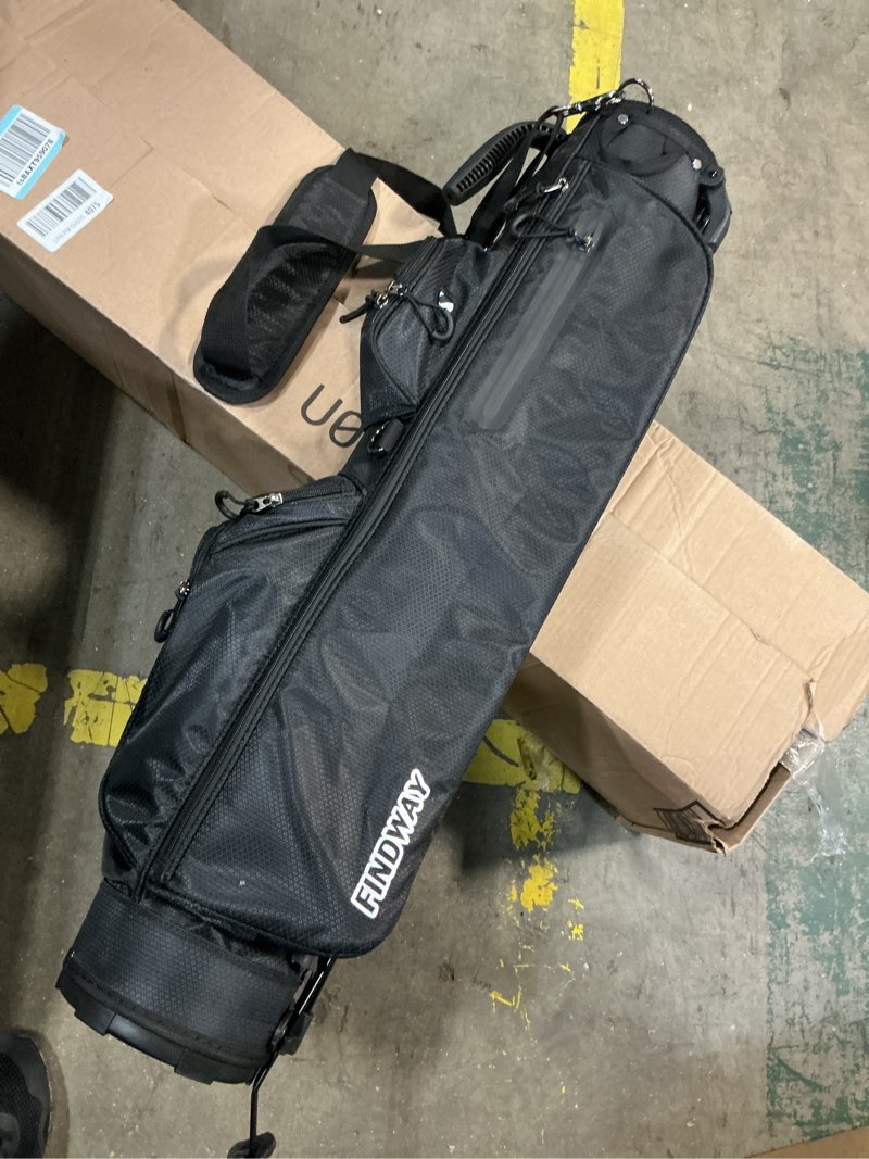 Condition photo showing As Is for findway golf stand bag, small golf bag for the driving range, par 3 and executive courses, lightweight golf club carry bag with ball holder and pockets for men women pure black