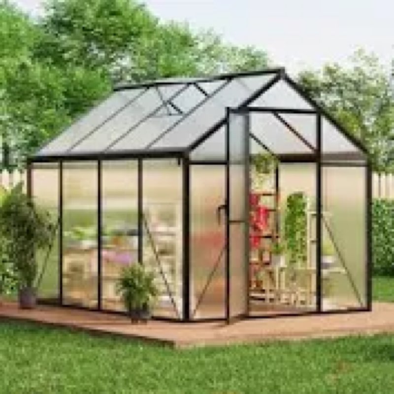 Garvee 6x8 ft Greenhouse, Easy Assembly Polycarbonate Greenhouses for Outdoor with Adjustable Roof V