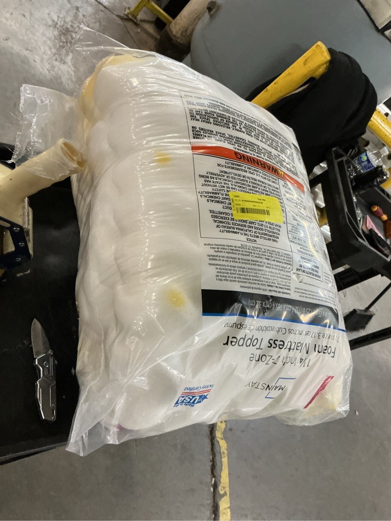 Condition photo showing As Is for mainstays 1.25  7-zone foam mattress topper  full