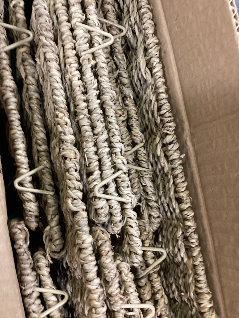 Condition photo showing Good Condition for Seagrass Storage Baskets, 12X12X10in Cube Wicker Storage Basket for Shelves, Pantry Baskets Organization and Storage, Kitchen Storage Baskets, Bathroom Shelves Storage Basket Set of 3 Seagrass 12x12x10