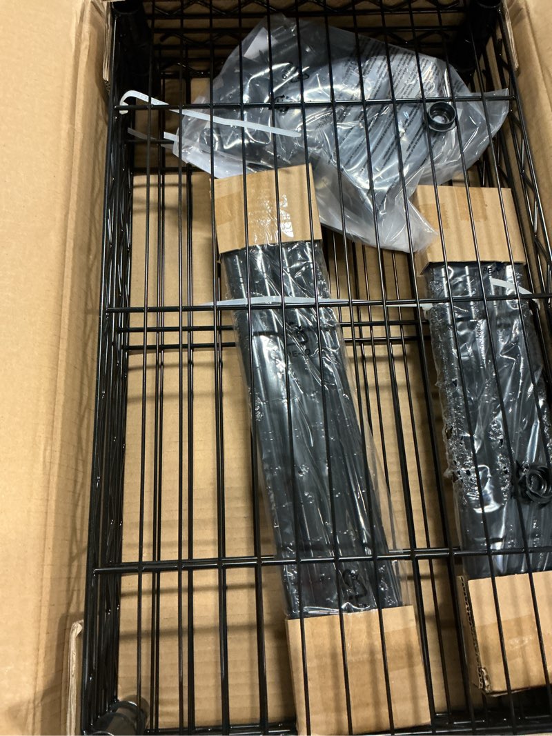 Condition photo showing Good Condition for Amazon Basics 3-Shelf Adjustable, Heavy Duty Storage Shelving Unit on 2'' PP Plastic Wheel Casters, Metal Organizer Wire Rack, 23.2\" L x 13.4\" W x 32.75\" H, Black 3-Shelf Black