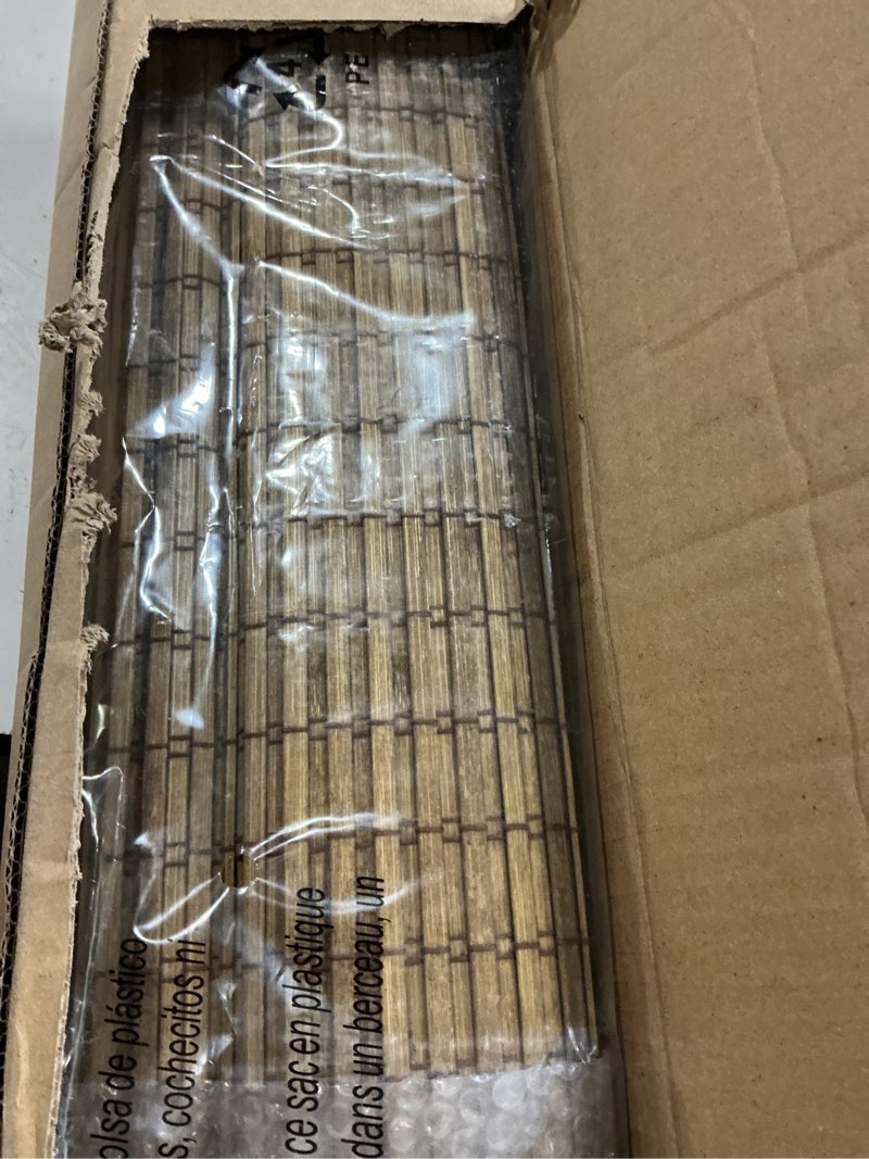 Condition photo showing New/Like New for lazblinds no tools no drill cordless bamboo roman shades, light filtering window treatment, roll up bamboo blinds for windows 39'' w x 64'' h, eastfield teak light filtering-eastfield teak 39" w × 64" h