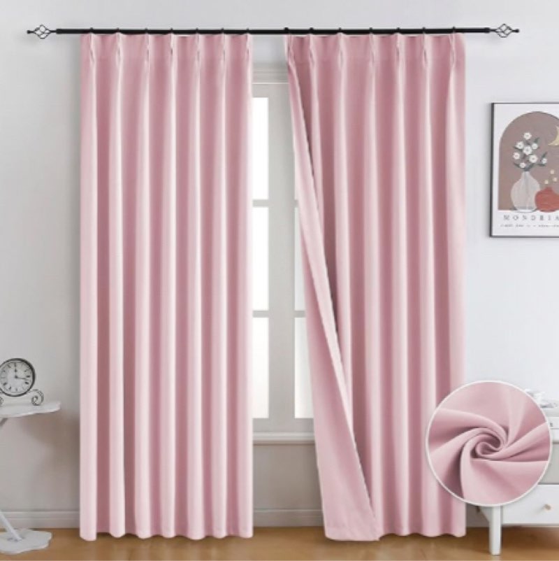 Fazhesici Pink Pleated Full Blackout Curtains 84 inches Long Black Out Curtains for Bedroom Thermal Insulated Pinch Pleat Drapes with Hooks 2 Panel 40\\\" Wx84 L