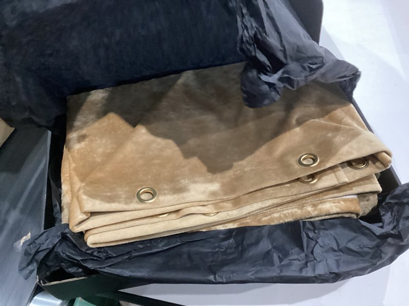 Condition photo showing New/Like New for TAMGHO Mustard Gold Shower Curtain for Bathroom, Crushed Velvet Dark Mustard Yellow Shower Curtain with Gold Decro Metal Hooks, Machine Washable Thick Fabric, 72 x 72 inches Mustard Gold 72"W x 72"L (Pack of 1)